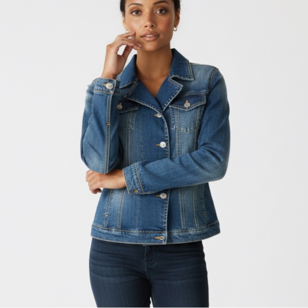 London Jean Denim Jacket XS Blue Stretch Premium Quality Button Front‎